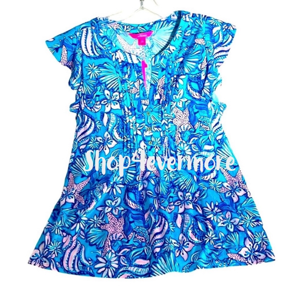 🆕💕🌴LILLY PULITZER🌴GOLDA TOP AMALFI BLUE SOUND THE SIRENS